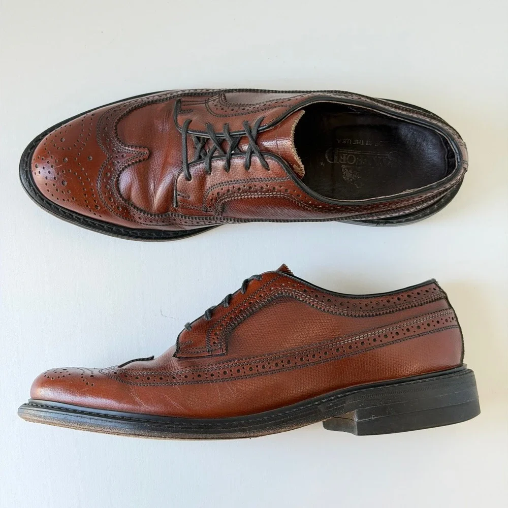Vintage Stafford Wingtip Oxford Shoes Mens 9 Brown Leather Brogue Made in USA